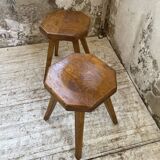 Pine stools with curved seat from the 50s