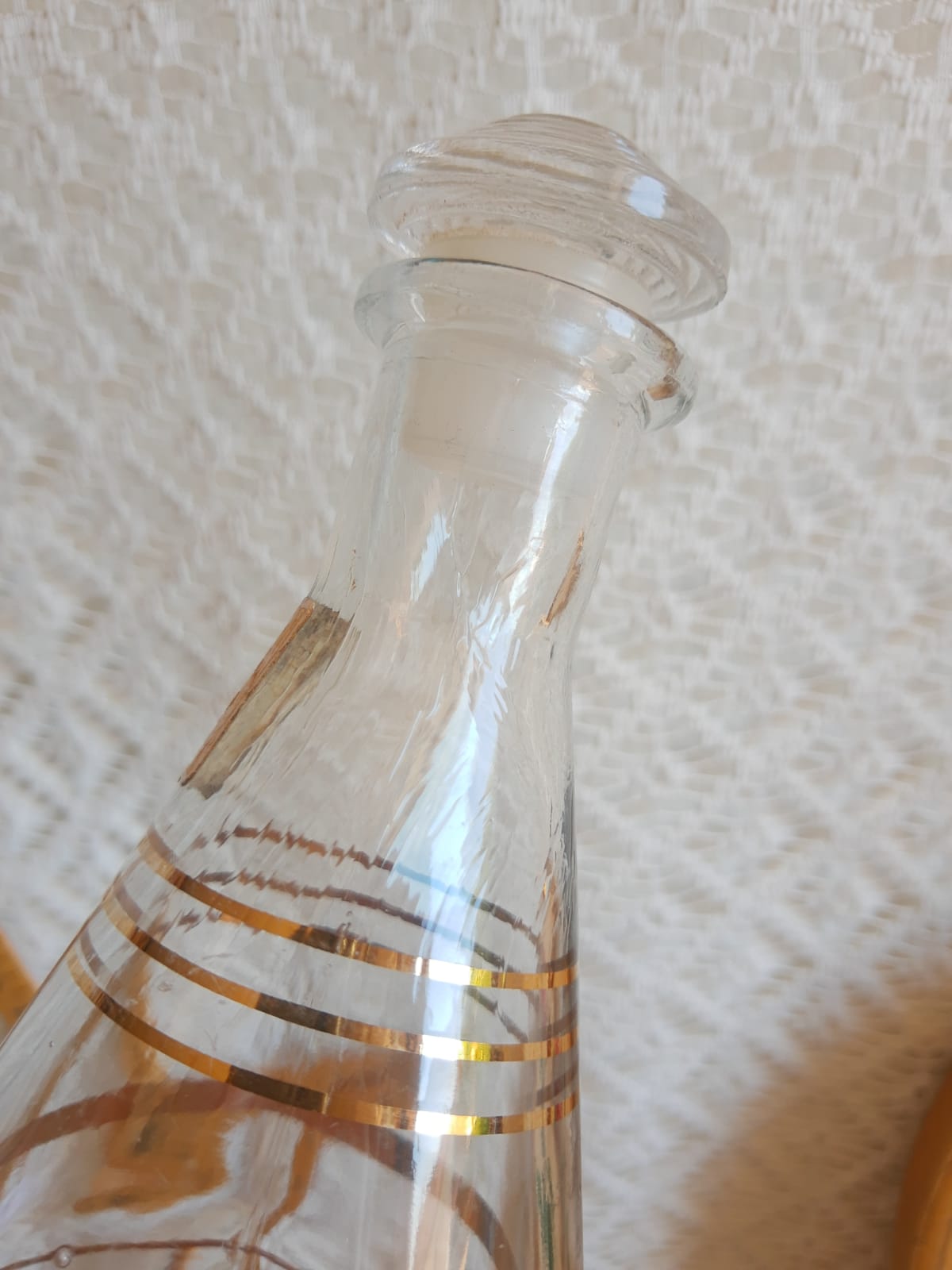 Luxhem glass carafe with vintage gold trim