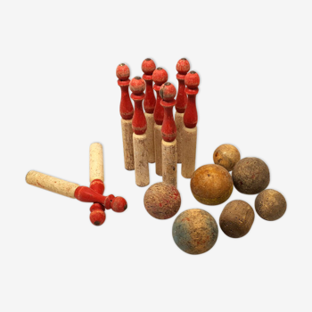 Jeu de 9 quilles en bois bowling vintage déco jeu