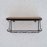 Teak and metal wall-mounted bedside table
