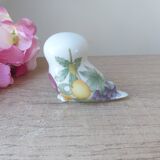 Porcelain owl figurine with fruit decoration, miniature owl with garden fruits