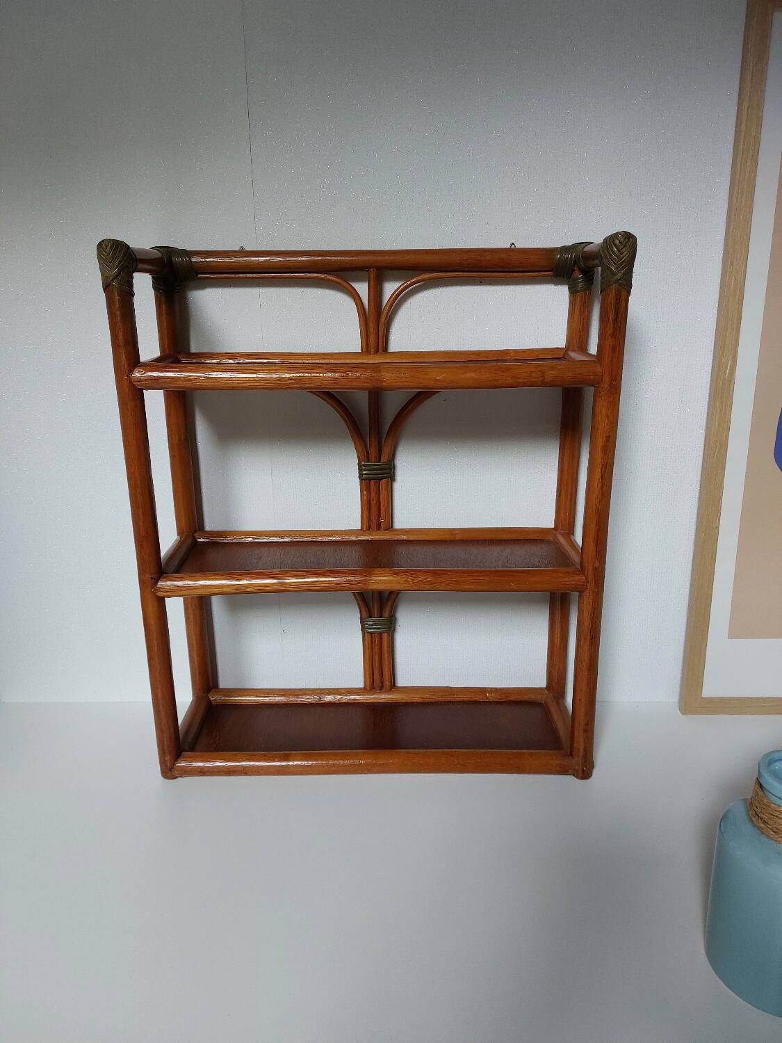 Vintage rattan wall shelf