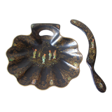 Old garbage pickup shovel brush cardboard boiled mother-of-pearl wood deco japanese