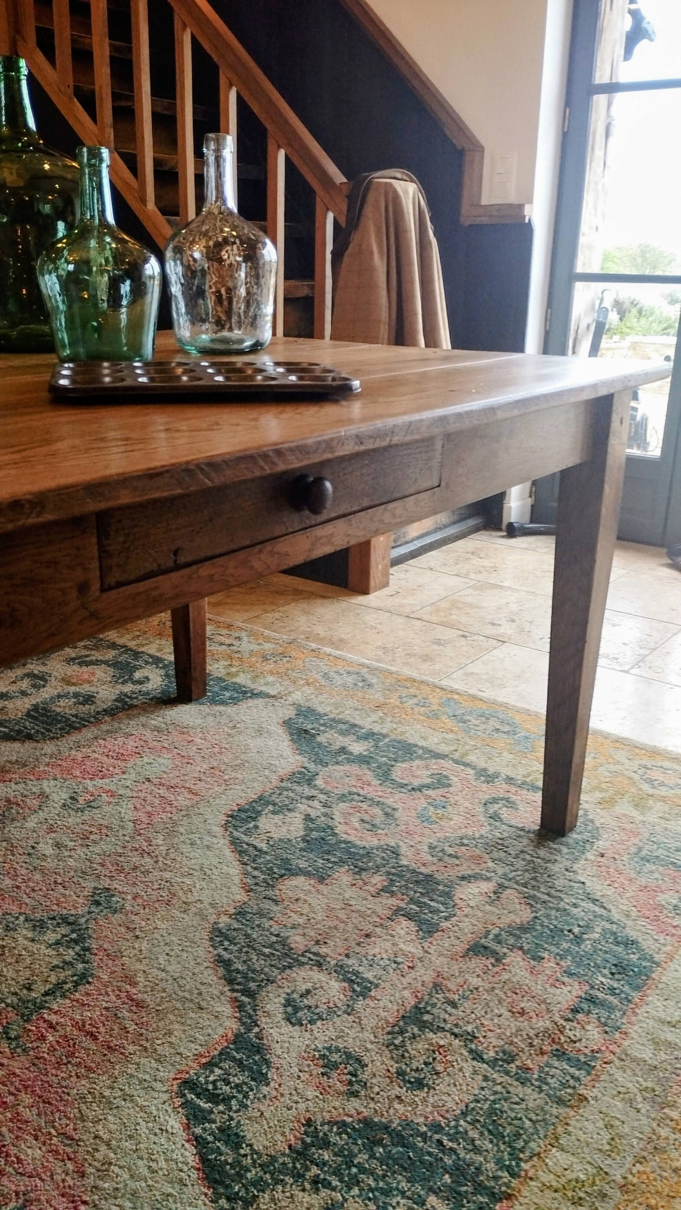 XXL solid oak farmhouse table 260x100 patinated two drawers