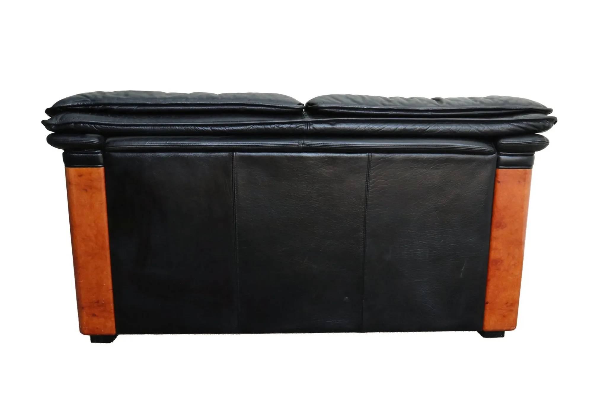 Paolo Gucci for Formitalia – two-seater sofa in black leather and burl wood