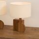 Pair of geometric handcrafted lamps in solid oak circa 1970.