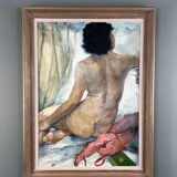 Tableau Nu Assis, Huile Sur Toile Signée, 1938, XXe Siècle