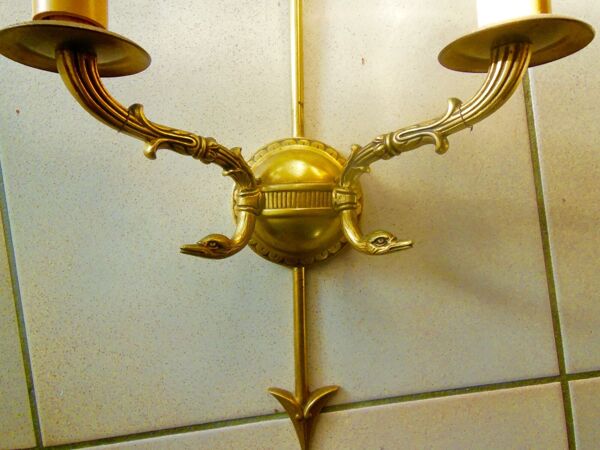 Paire d' appliques en bronze attribut de flèche et de col de cygnes