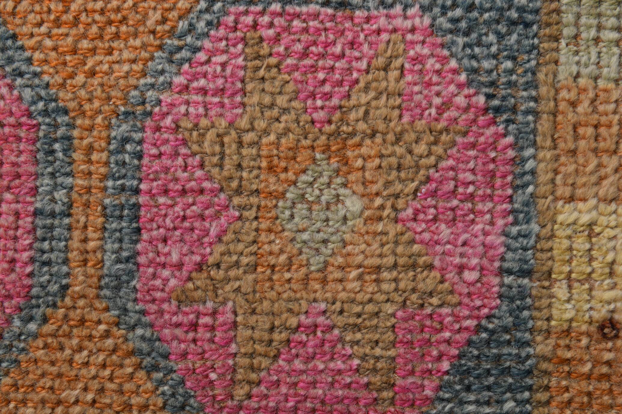 Pink Brown Modern Oushak Runner Rug, 75x352Cm