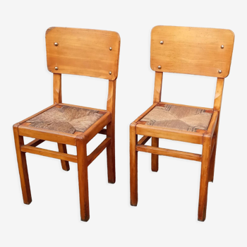 Paire de chaises paillées années 50