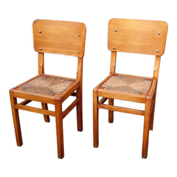 Pair of straw-seated chairs from the 1950s