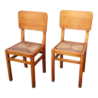 Paire de chaises paillées années 50
