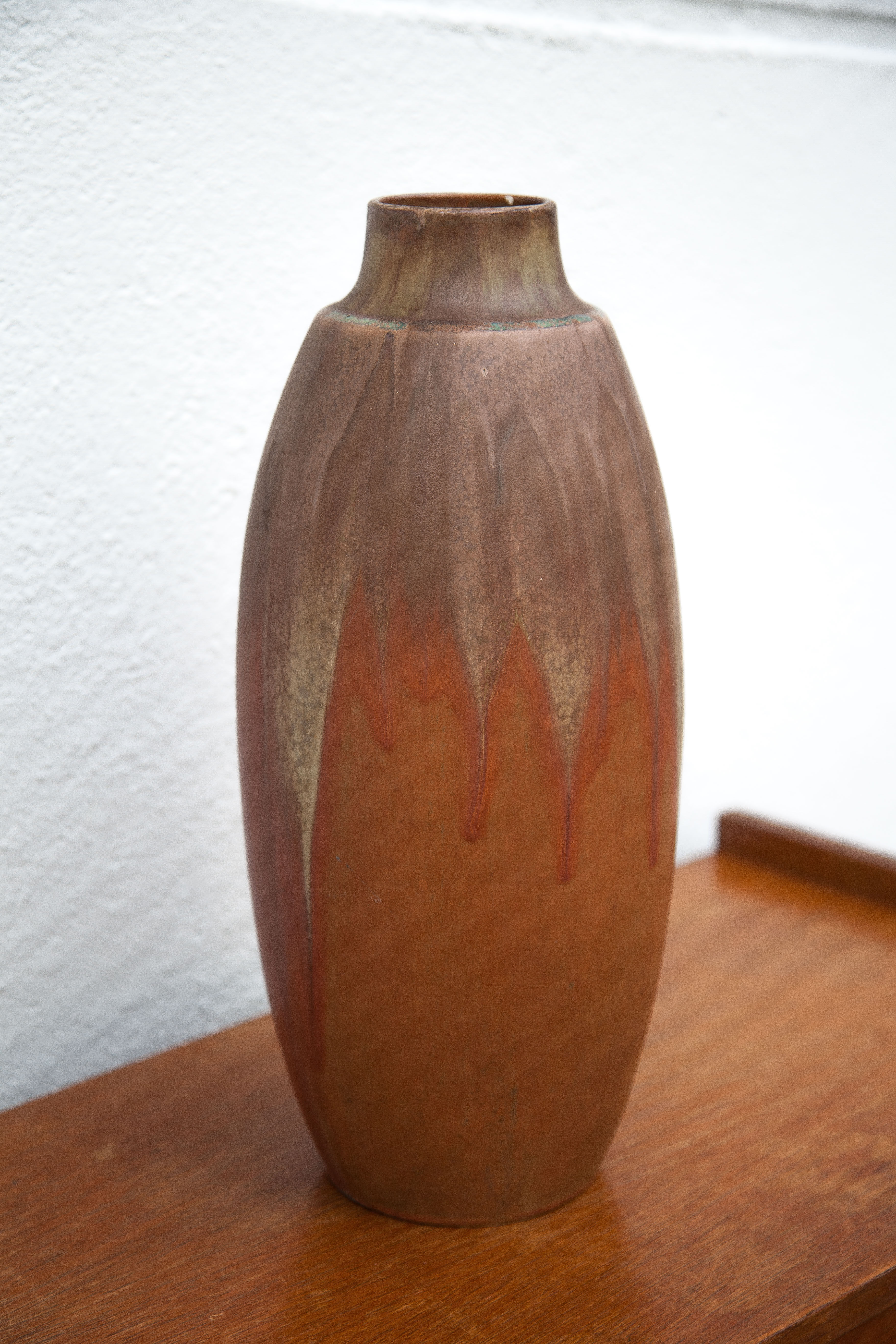 Vintage flamed stoneware vase, Denbac vase