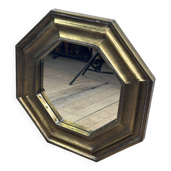 Miroir octogonal laiton et étain vintage 1960