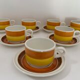 7 cups and under cups, Gien earthenware seventies décor, 1970