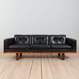 Poul Cadovius "Governor" sofa in rosewood and black leather, Denmark, 1960s.