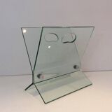 Designer magazine rack in glass and brushed steel