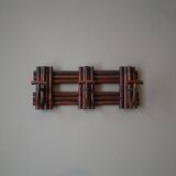 Vintage rattan handcrafted coat rack with three hooks, country decor