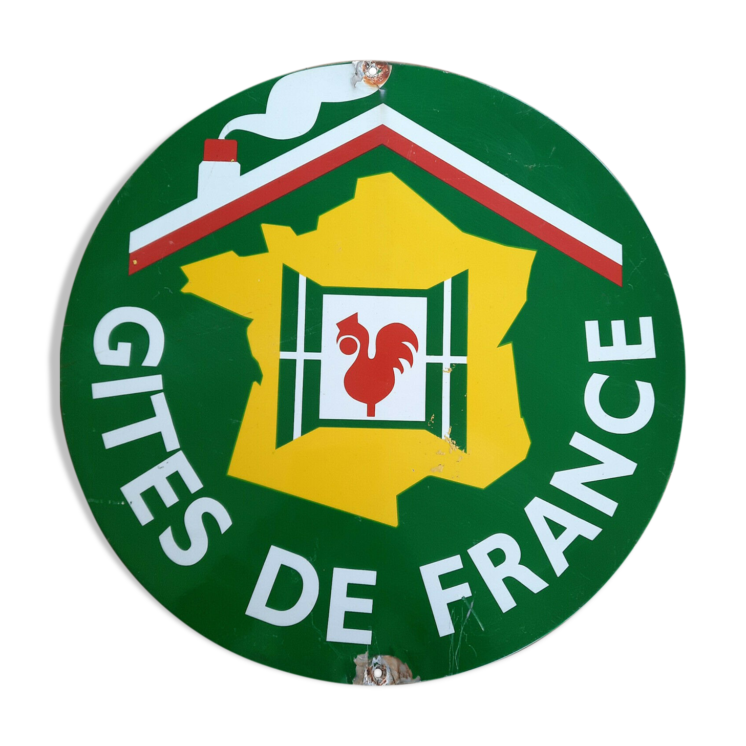 Ancienne plaque en tôle "Gites de France" 46cm 1970