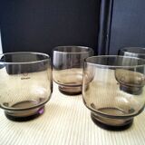 4 vintage shell smoked glass glasses