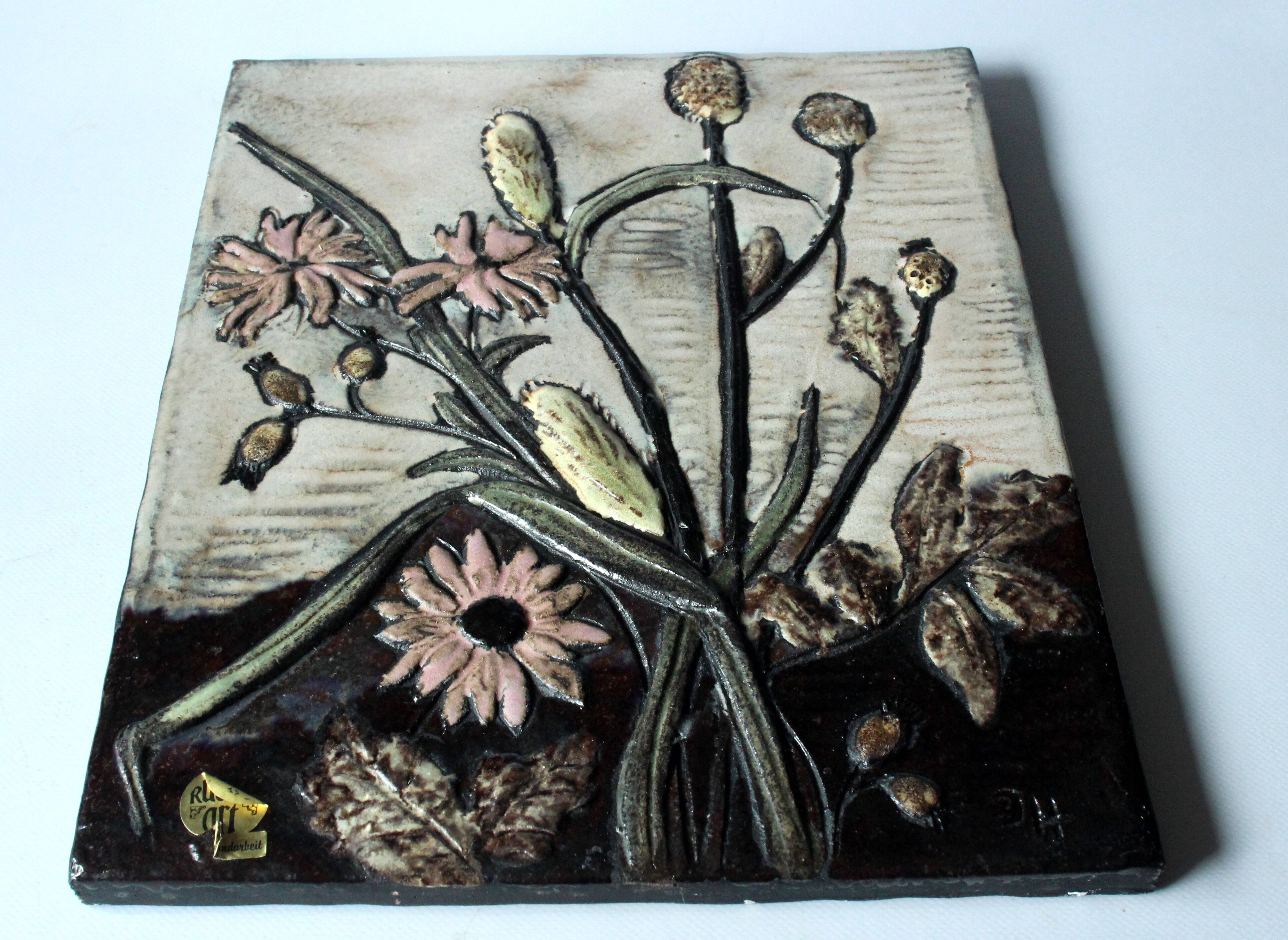 Ceramic Wall picture by Ruscha - handmade in the 70s - marked - vintage