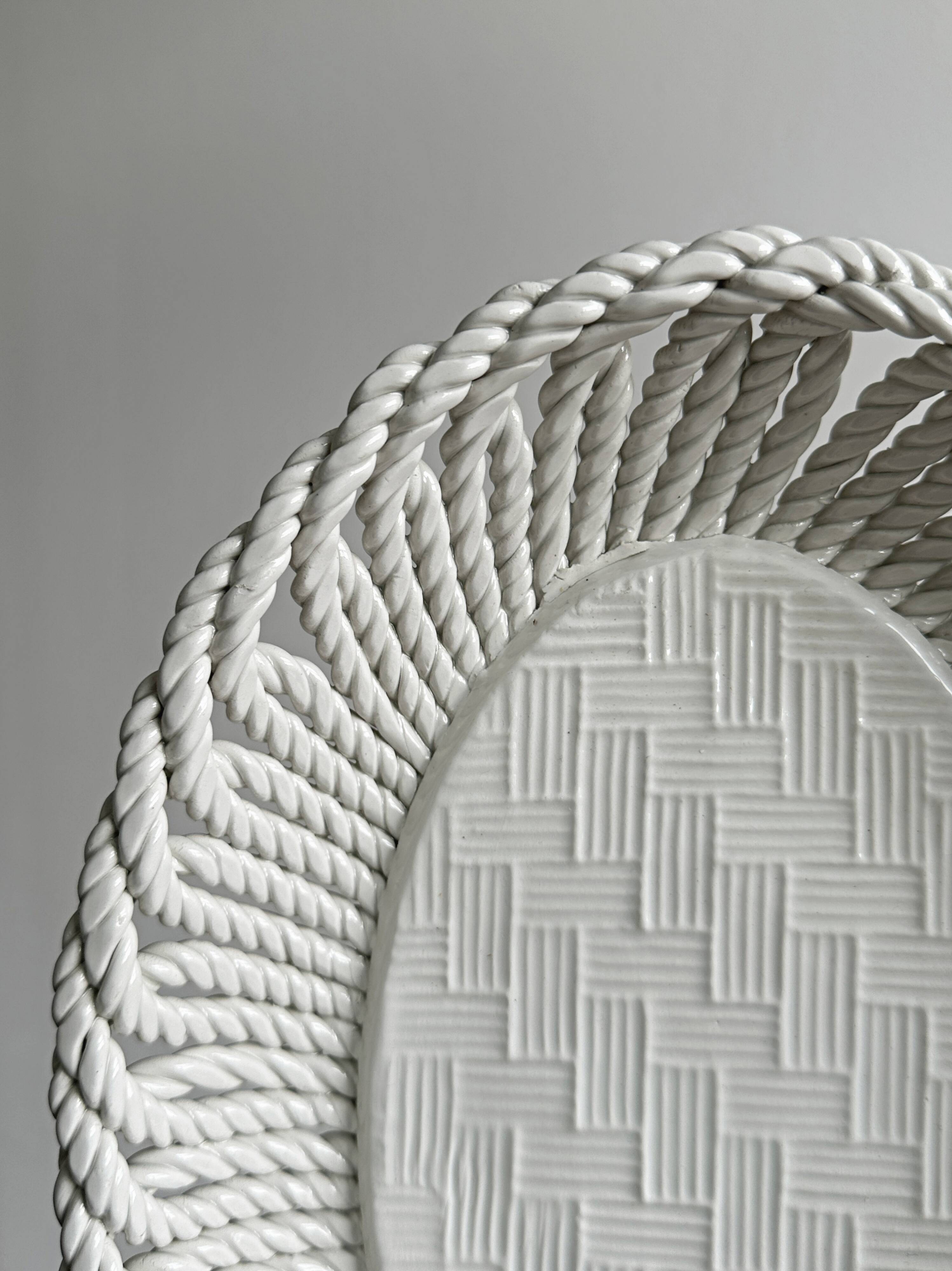 Woven white porcelain bread basket