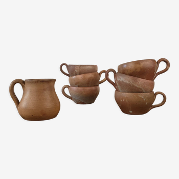 Bowl stoneware cups x6 + milk jug