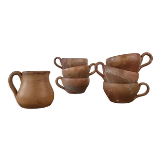 Bowl stoneware cups x6 + milk jug