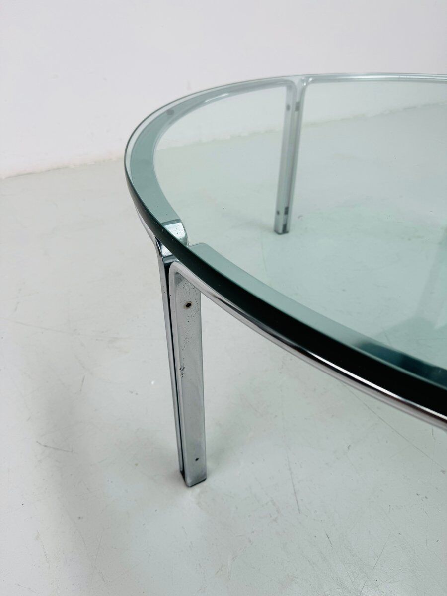 Vintage round glass & steel coffee table by Horst Brüning for Kill International, 1960s