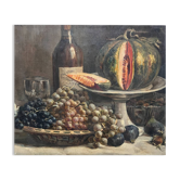 Painting by gaston ploquin (1882-1970) grapes, still life of fruits