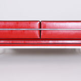 Red Slezak leather sofa made in 1930s Czechia