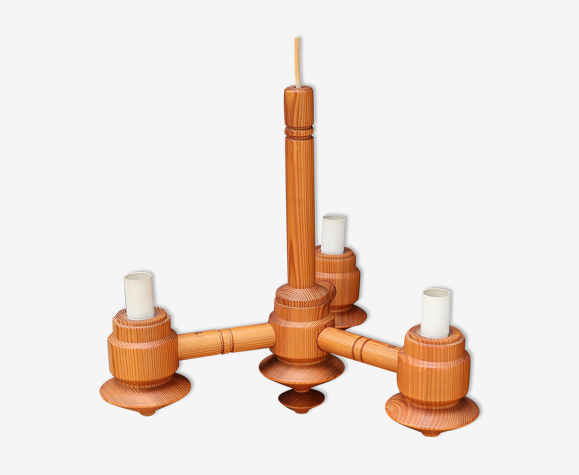 Lustre IKEA en pin tourné, années 70