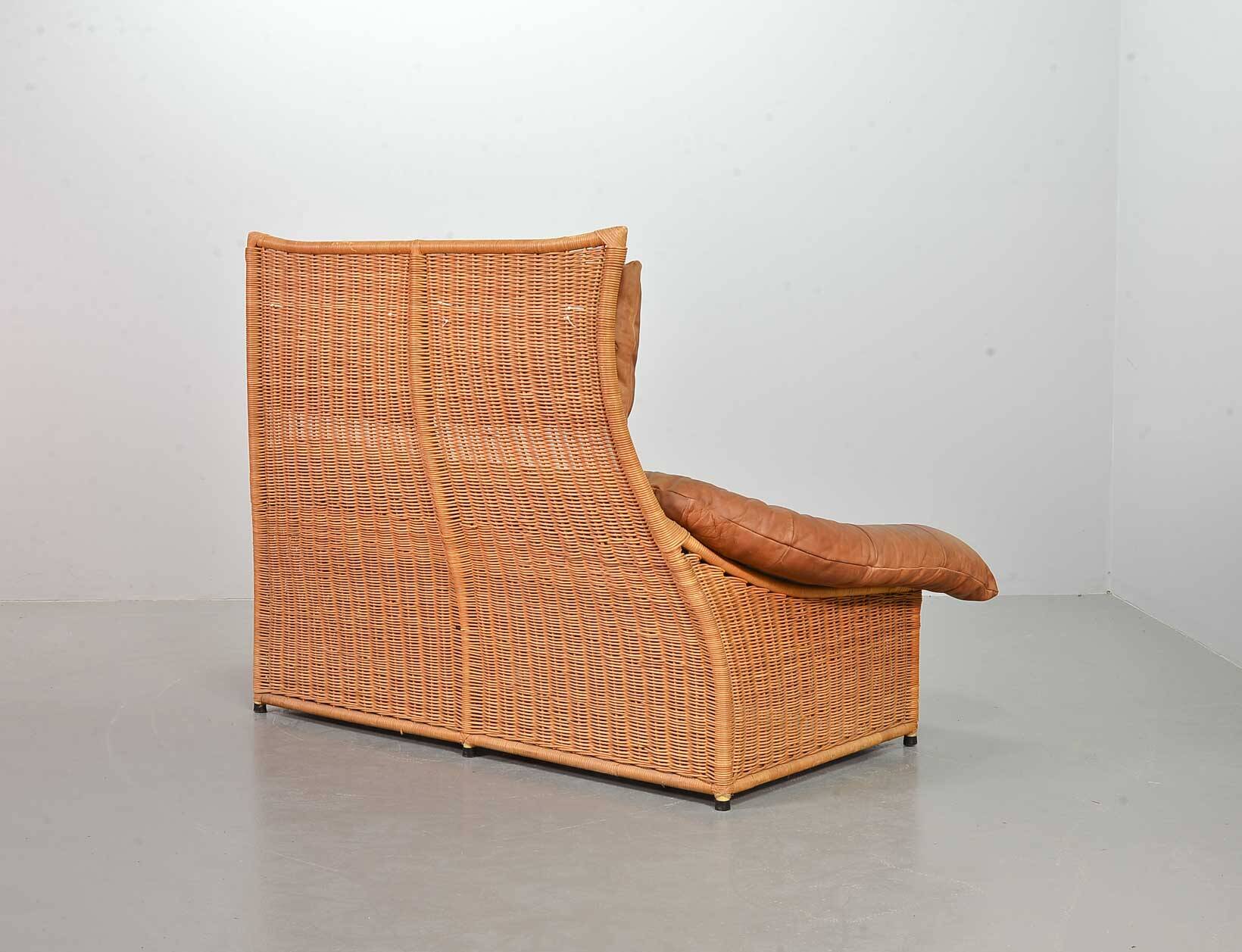 Gerard van de Berg Cognac Patchwork Leather 2-Seat Rockstyle Cane Sofa 70s