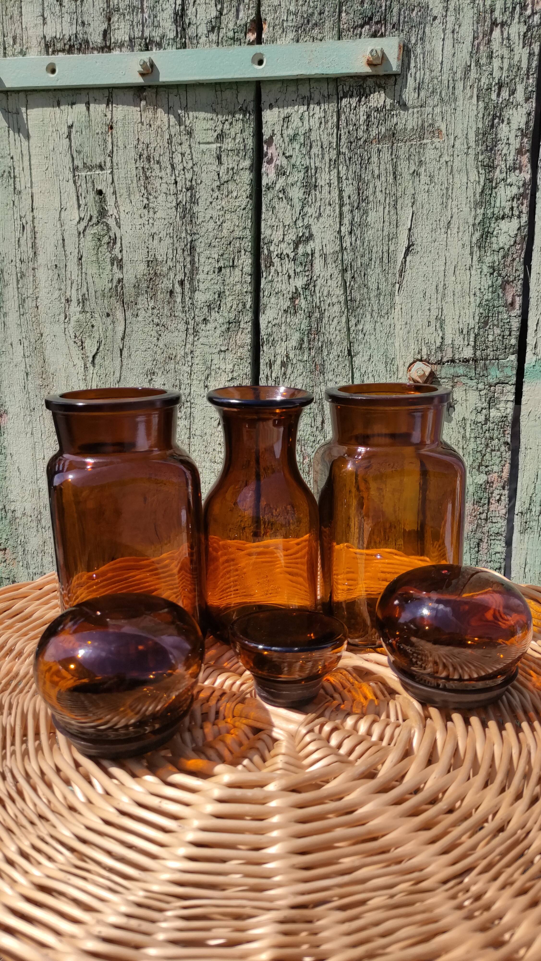 Trio de bocaux vintages style pots apothicaire