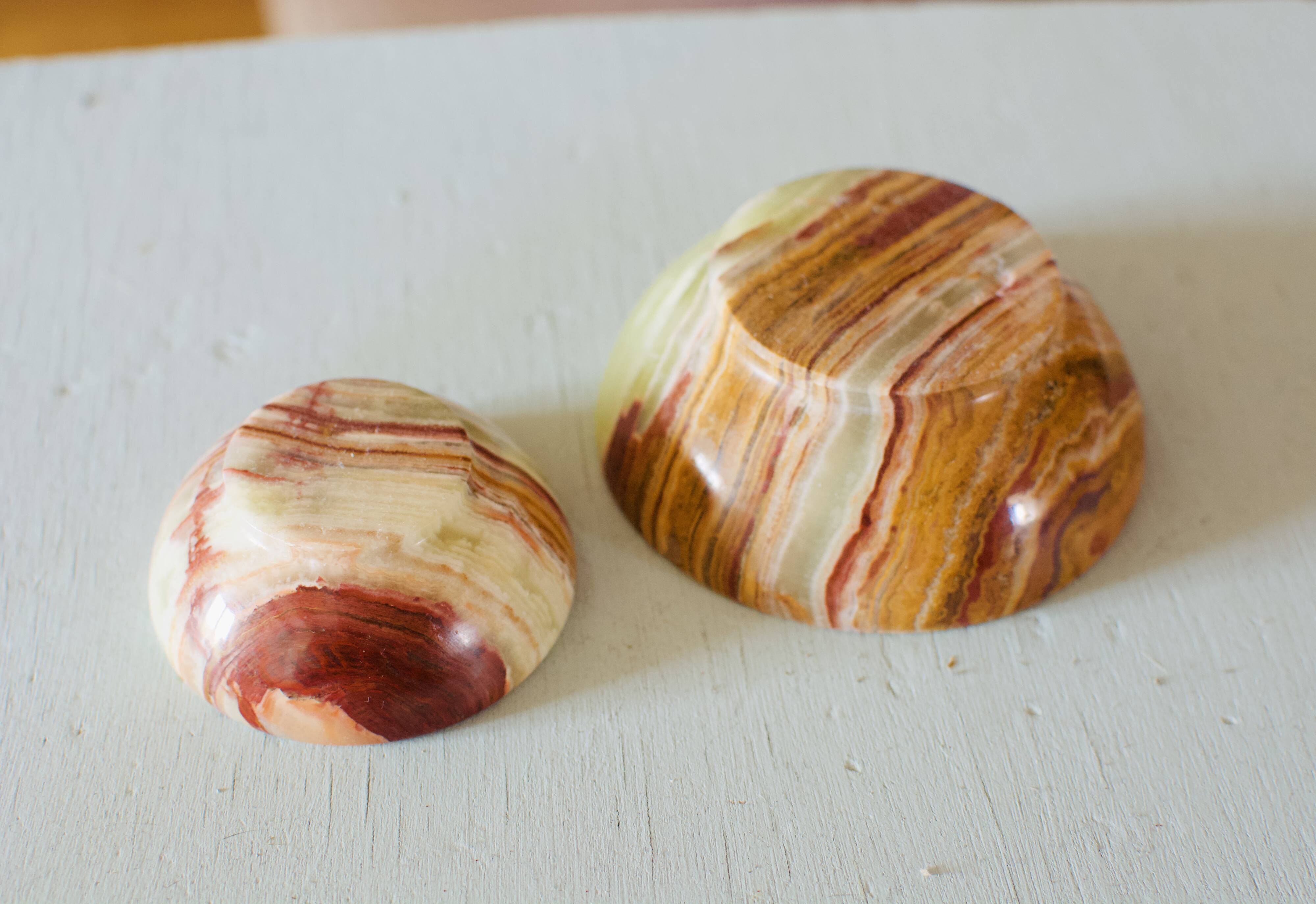 Duo of onyx marble bowls