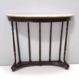 Neoclassical Style Turned Beech Console Table with a Demilune Marble Top, Italy