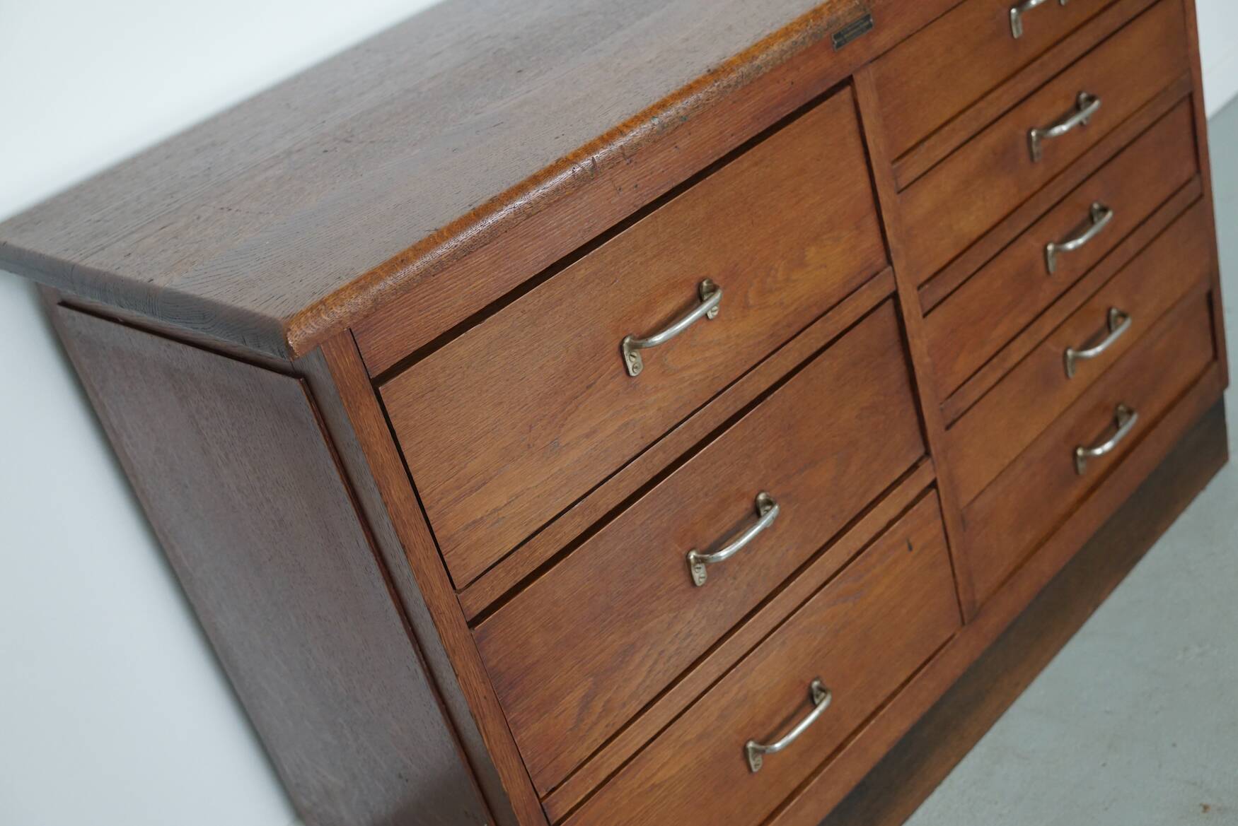 Dutch Industrial Oak Apothecary Cabinet, Mid-20th Century