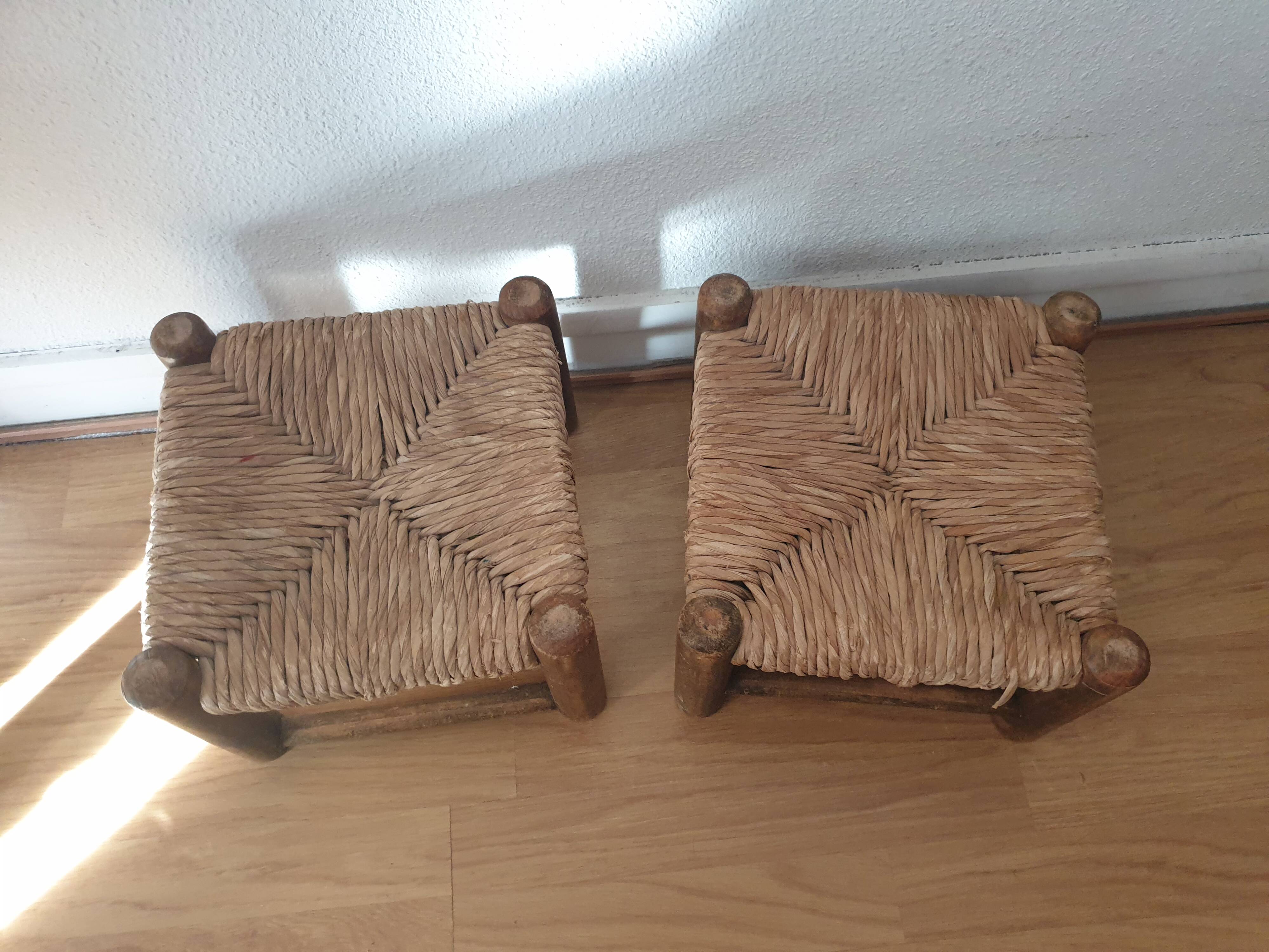 Pair of vintage straw woven foot stools