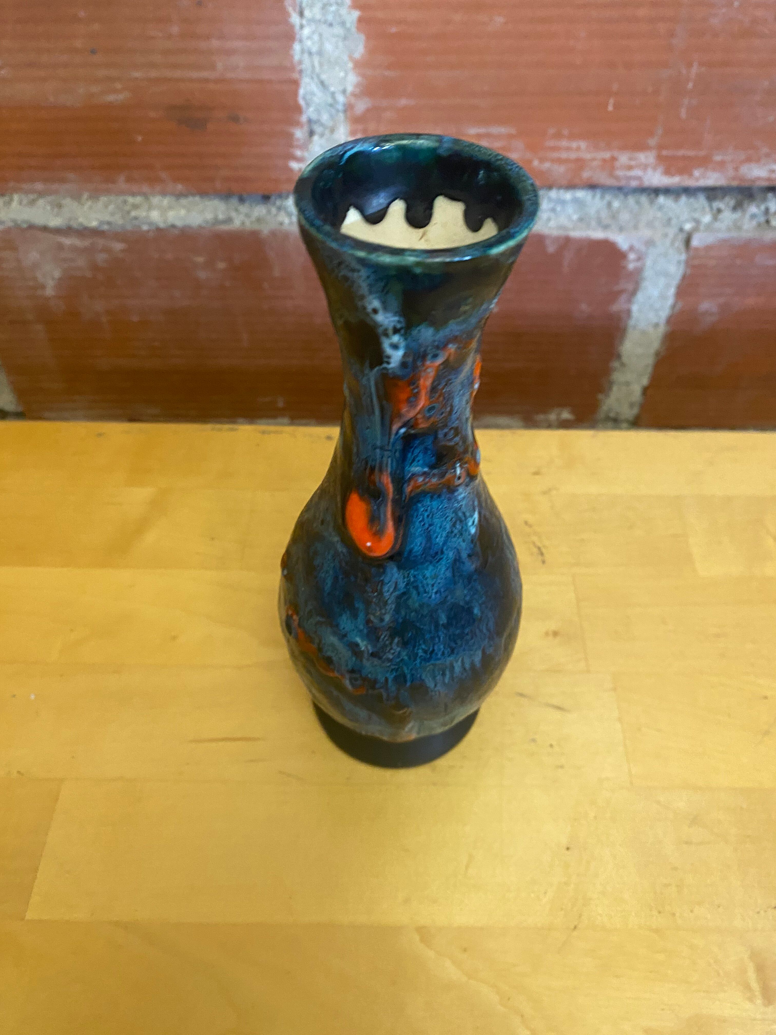 Vintage polychrome ceramic soliflore vase in the old style vallauris
