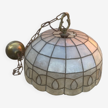 Double mother-of-pearl and brass pendant light