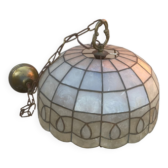 Double mother-of-pearl and brass pendant light