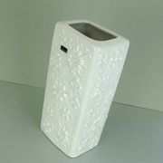 Vase vintage allemand de l'Ouest Scheurich Kosmos, émaillé blanc, motif sputnik modèle 263-31.