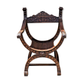 Dagobert armchair curule hard carved walnut demon head detail 3675