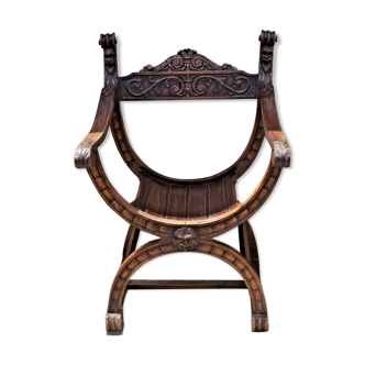 Dagobert curule armchair hard carved walnut demon head detail 3675