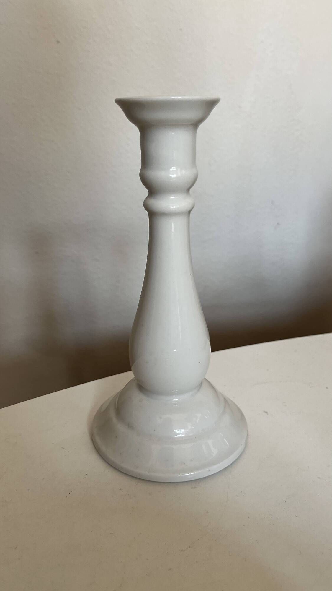 Neoclassical baluster candlestick in white porcelain 1960