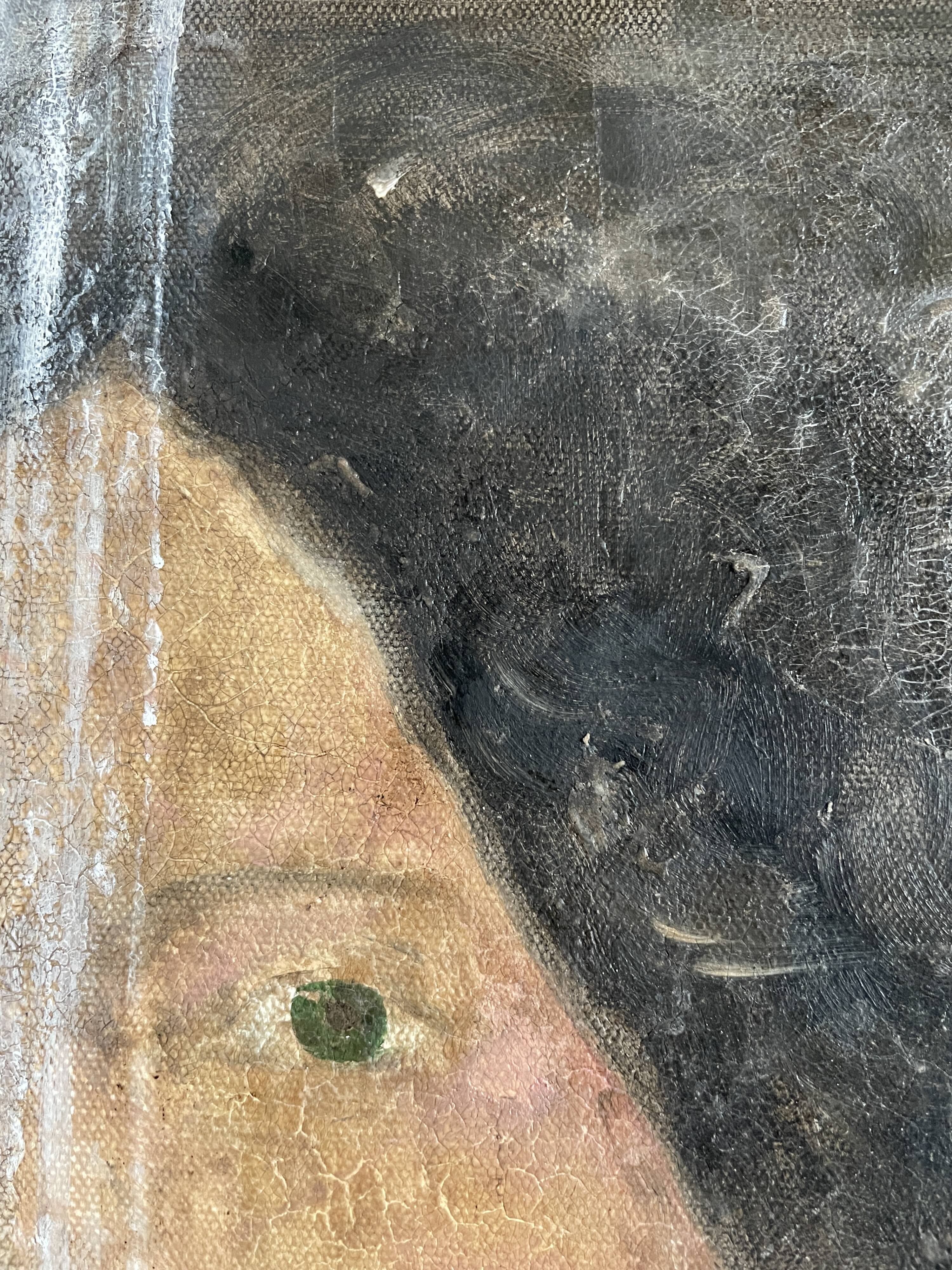 Huile sur toile portrait femme bijoux