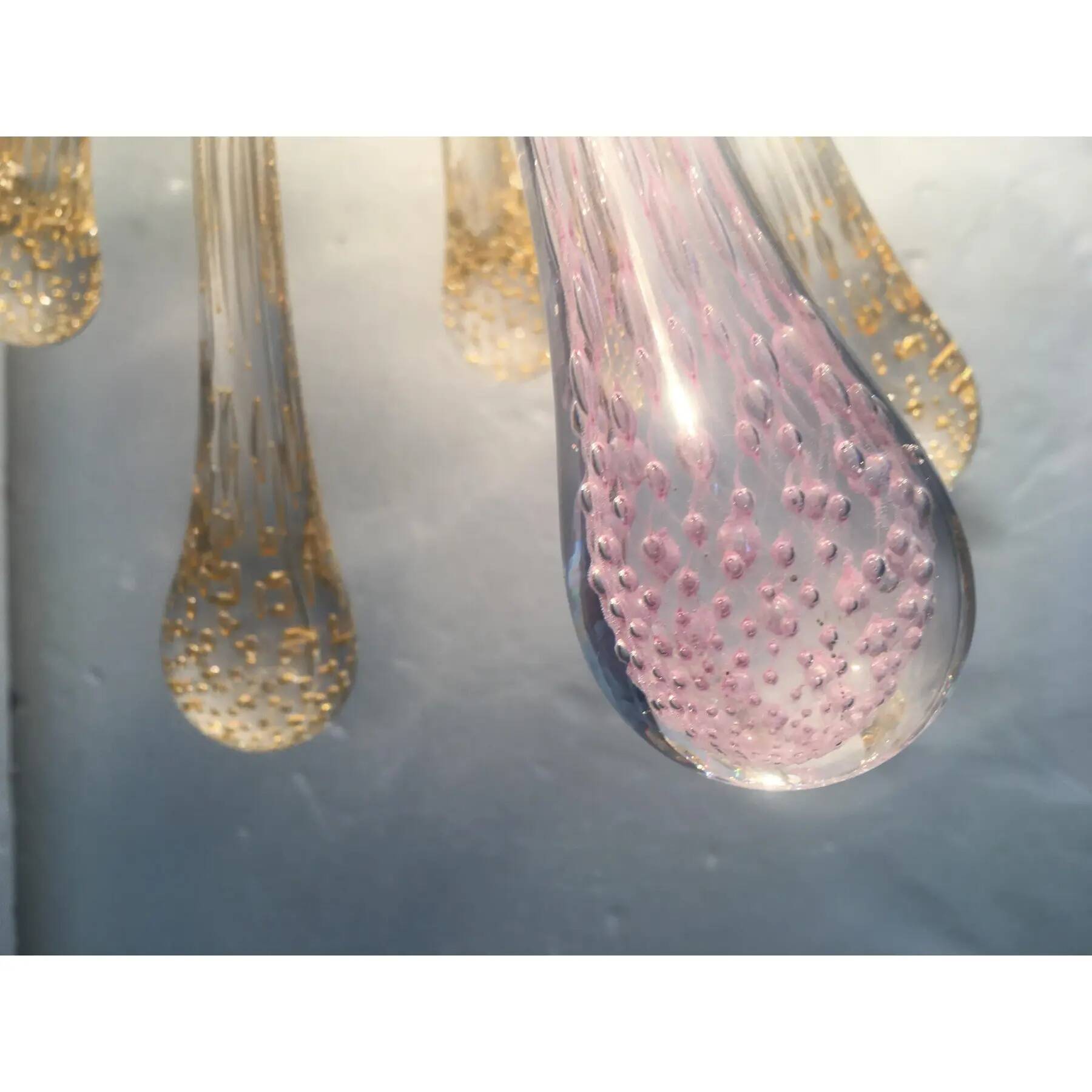 Sputnik Chandelier in Murano Glass with Gold and Pink Air Drops