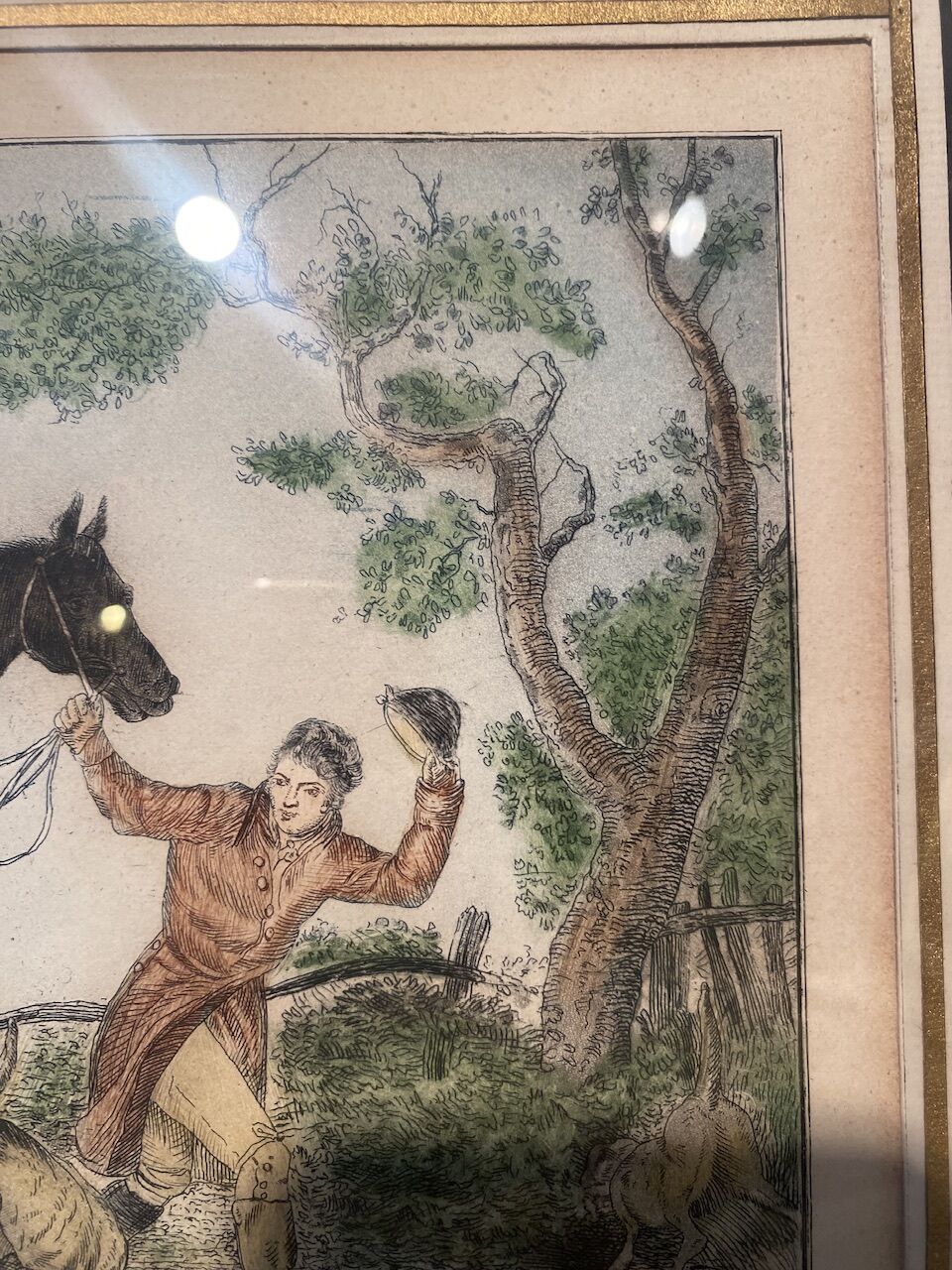 Antique engraving , the hunter to the discovery early XX century