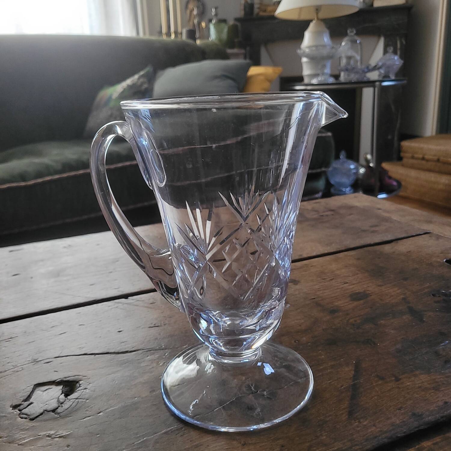 Art Deco cut glass pitcher, France 1940