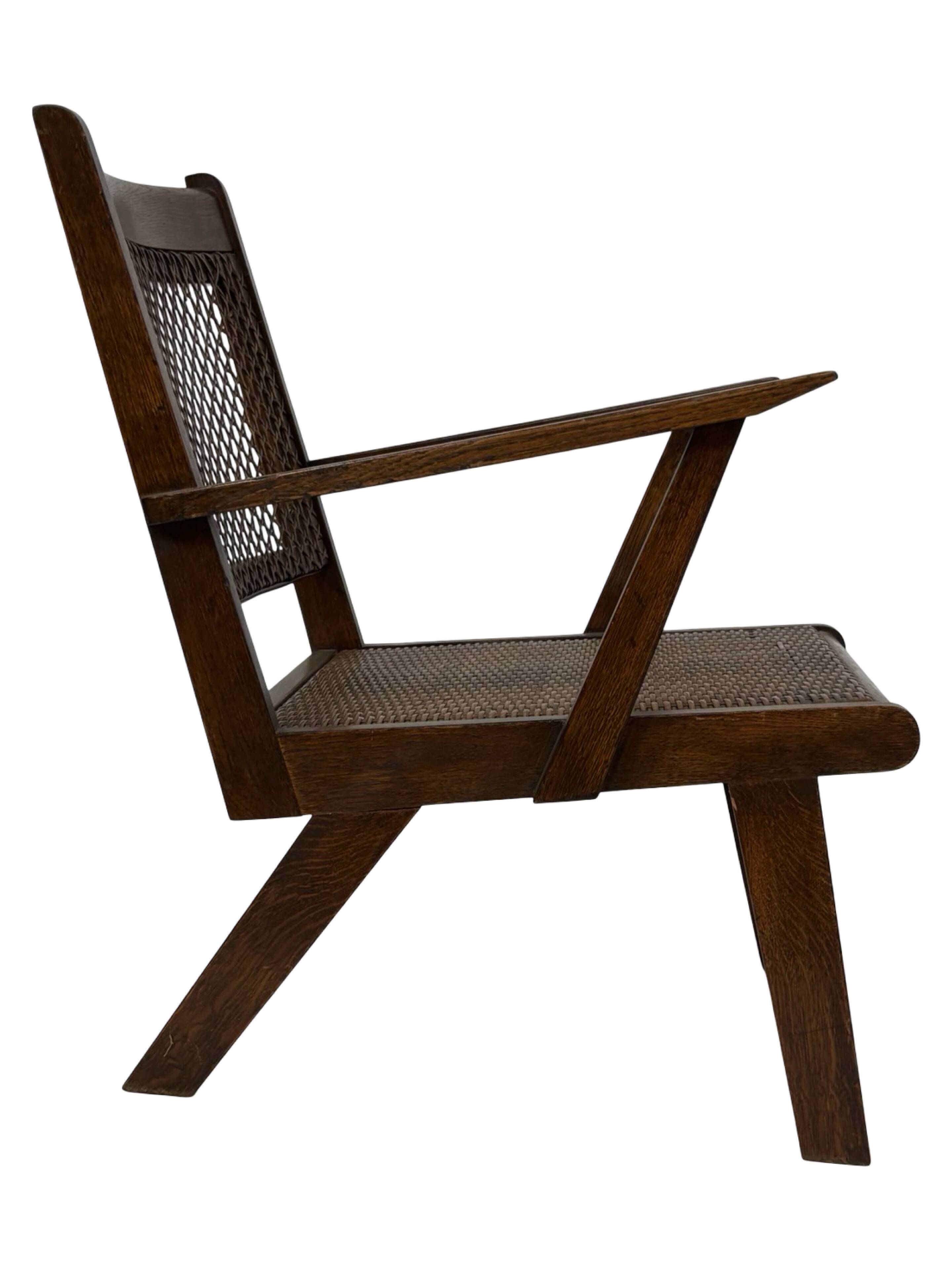 Art Deco oak armchair with webbing 1950s minimalist